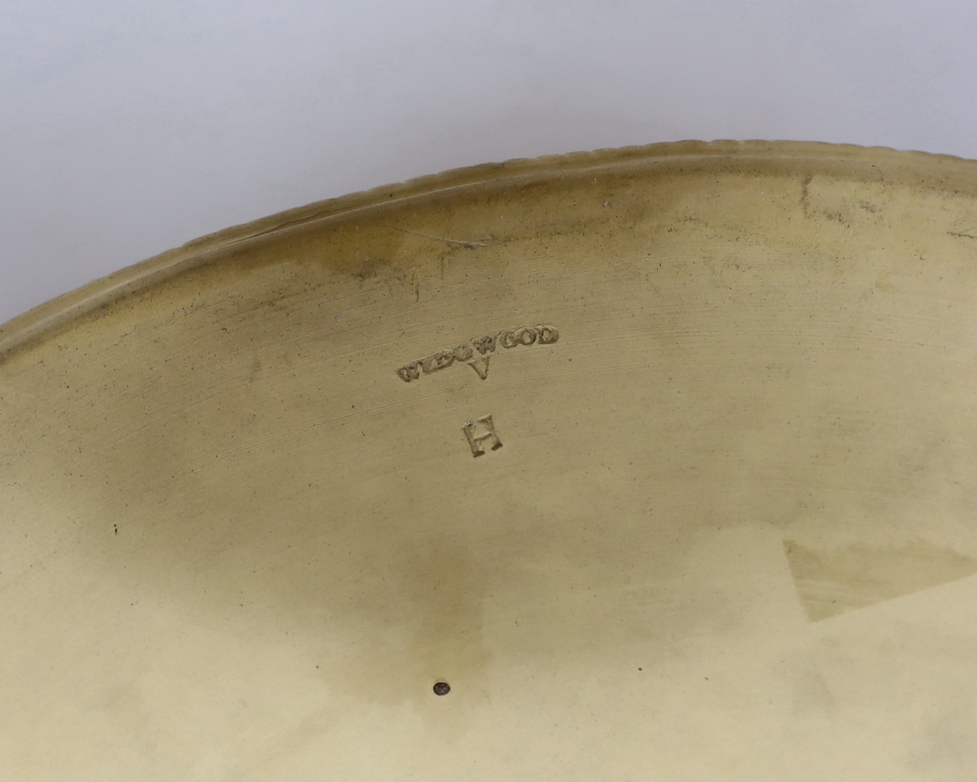 A Wedgwood caneware game pie dish, c.1879, separate glazed inner liner, 14cm high